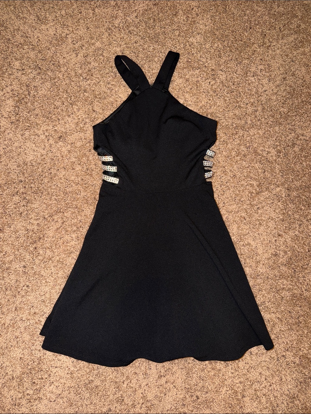 Speechless Black Sleeveless Mini Dress with Side Crystal Straps